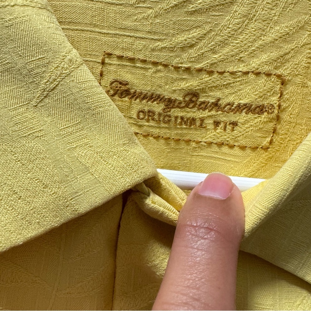 Tommy Bahama 100% Silk Shirt Men's LG Yellow Palm Print Resort - Picture 5 of 11
